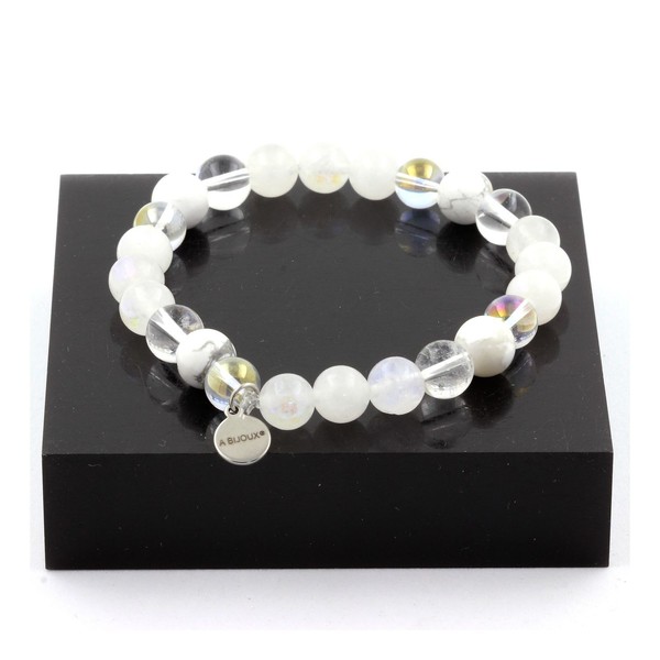 Steine Und MinéRaux. Armband Perlen Stein Mond + Quarz + Howlith-image