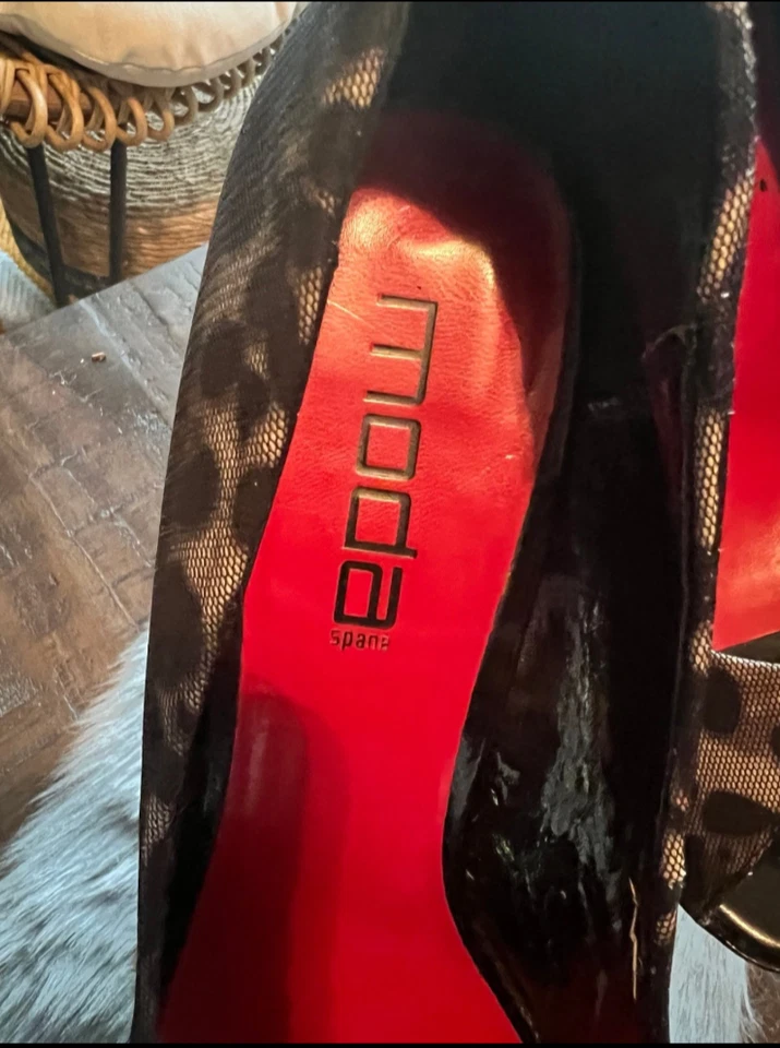 Zapatos de salón Moda Spana Plebe Peeps Toes estampado de guepardo talla US 10M Foto 4 de 4