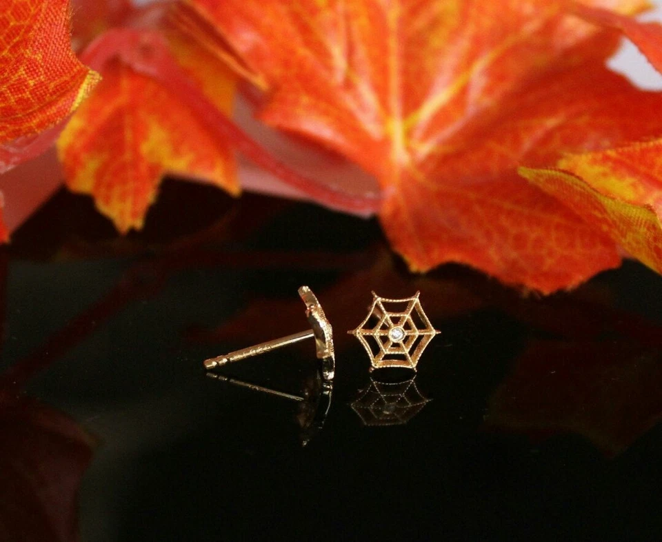 Spinnennetz Ohrstecker Piercing 14k Solid Gold Diamant Körper Nase Ohr - Bild 2 von 4