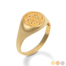Gold Jewish Star of David Textured Signet Ring