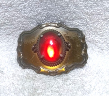 Gold Gold Art Deco Scroll Frame Buckle Dark Red Stone Center Used Condition