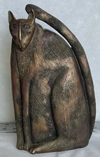 Marsha McCarthy Cat Figurine Signed Metallic Resin Blue~Green Eyes