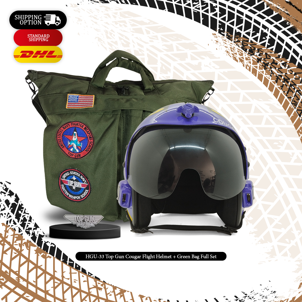 HGU-33 TOP GUN COUGAR FLIGHT FIGHTER PILOT HELMET PROP + GREEN BAG