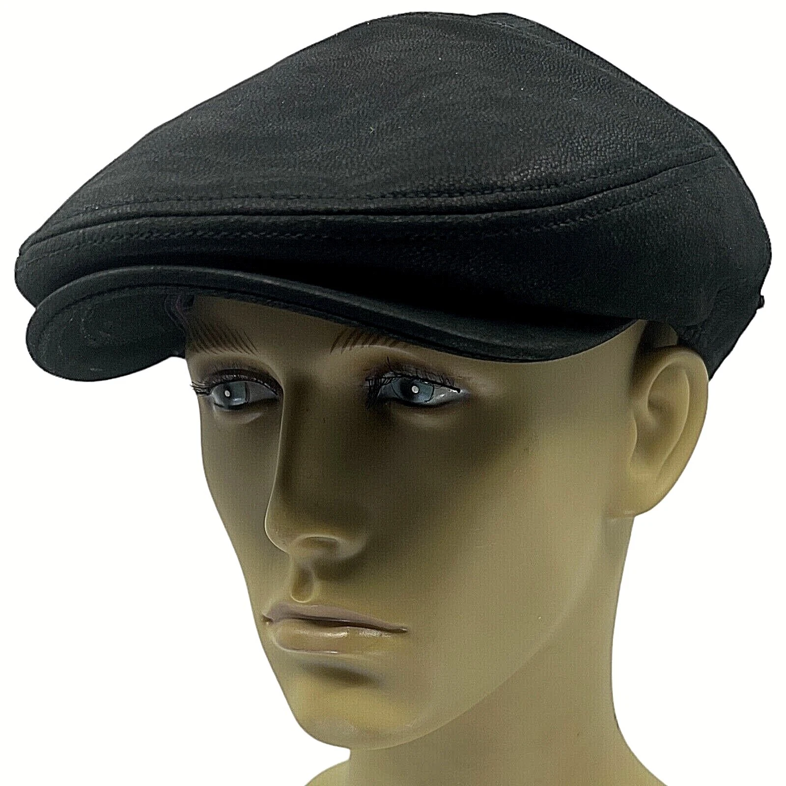Mens Sheepskin Leather Flat Cap Hat Black Gladwin Bond Hatters London