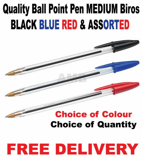 Ball Pens Ball Point Pen MEDIUM Biros BLACK BLUE RED & ASSORTED Ballpoint CHEAP! - Picture 2 of 3