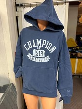 Champion Small Mens Blue Reverse Weave Distressed Hoodie Time Capsule Pullover