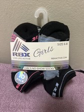 RBX Girl's No Show Socks Size 6-8 Black Gray
