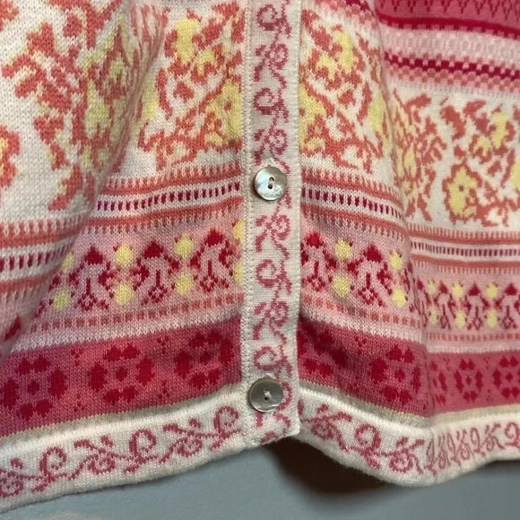 Cardigã feminino Appleseed Lg rosa listra floral algodão malha botão para cima suéter - Imagem 4 de 4