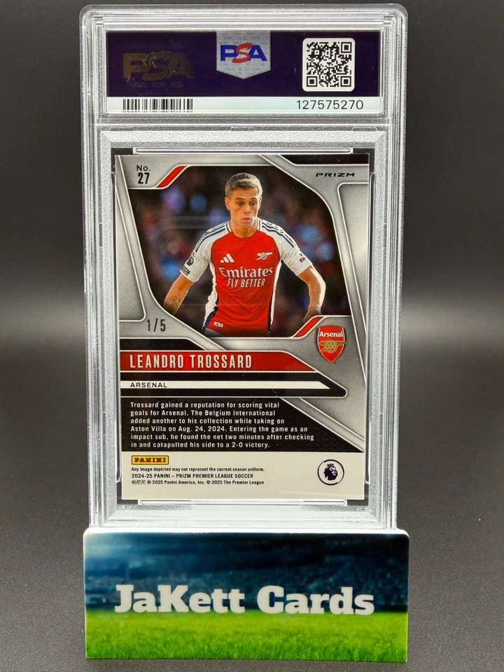 2024-25 Panini Prizm EPL - Leandro Trossard #27 Green Prizm /5 PSA 9 SP Arsenal - Image 2 of 3