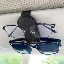 KIWEN Sunglasses Holder for Car Visor, Magnetic Leather Sunglass 1 Pack black