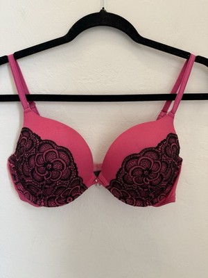 Adore Me Pink With Black Floral Lace  Padded Push Up Underwire Bra 34C