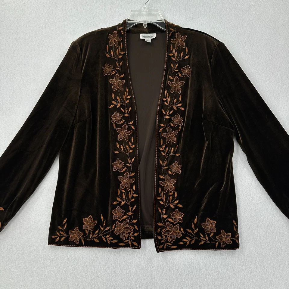 Conjunto Chaqueta Pantalones Terciopelo Bordado Coldwater Creek Marrón Talla 16 Foto 3 de 4