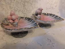 2 Lovely 1950’s Ucagco Japan Pink Porcelain Bird Leaf Trinket Dish~ 5” Length