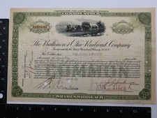 Baltimore Ohio Railroad Common Stock Certificate 1928 70 Shares Used