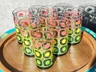 Vintage MCM 6 FEDERAL Glass Dot Lattice Tumblers Multi Colored Pink/Yellow/Lime