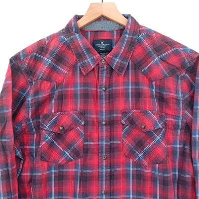 American Eagle Outfitters Shirt Mens XXL Red Plaid Flannel Pearl Snap Western 50