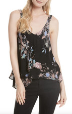 Free People Intimately On The Top Floral Tank Top S Black Layered Ruffle V-Neck