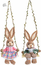- Coniglietti Pasquali in Paglia Su Altalena - Addobbo Artigianale per Casa E Ne