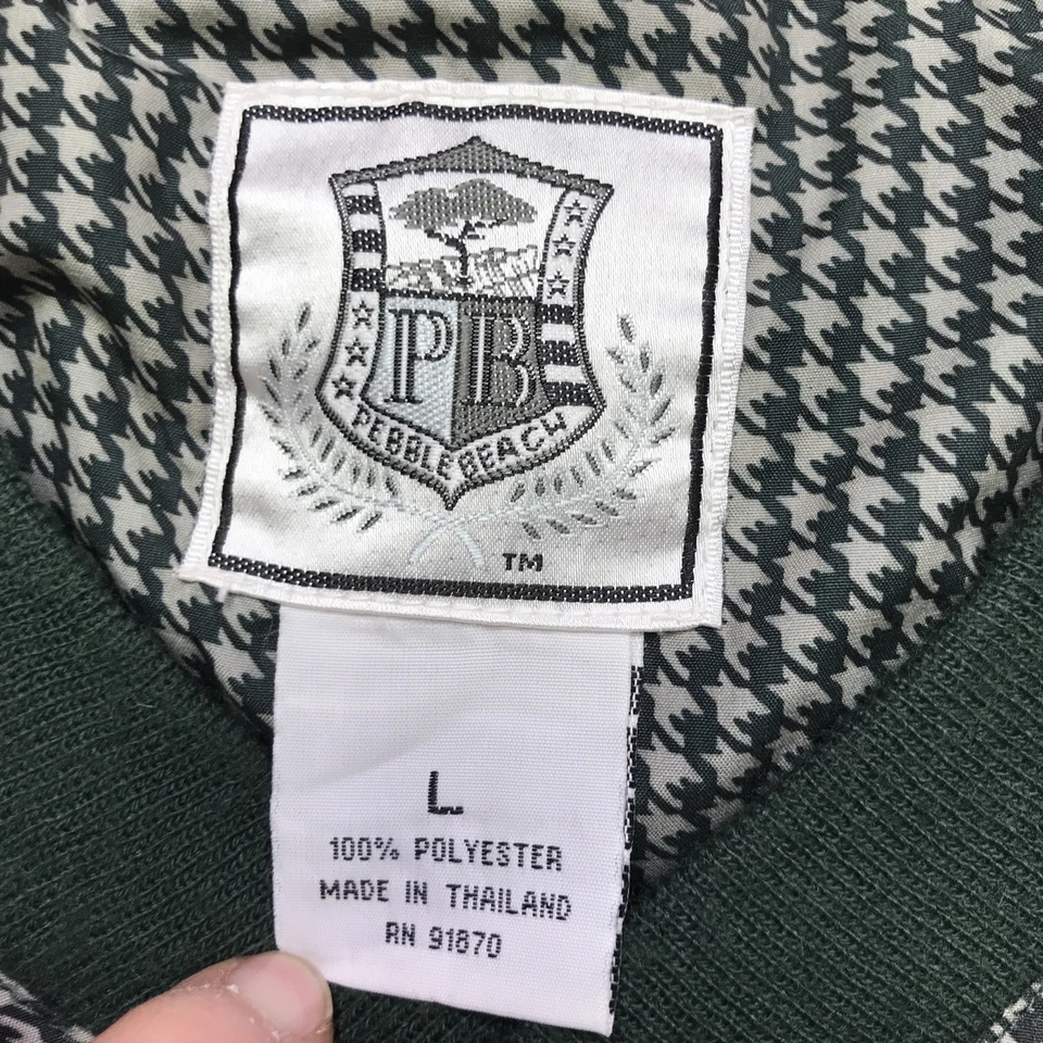 VTG PEBBLE BEACH GOLF V-NECK PULLOVER WINDBREAKER MENS Large Houndstooth Green - Image 4 of 4