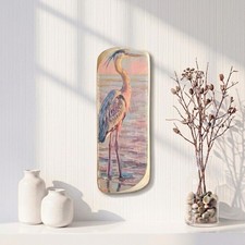 Blue Heron Wood Plaque 30cm Reclaimed Pine Coastal Rustic Art Handmade