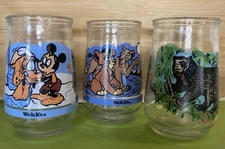 VTG Welch's Jelly Jar Glasses Mickey Mouse Lion King Bear Set of 3 1990s