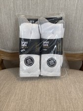 6 Pairs Men's White Solid Sports Crew Socks Cotton long size 10-13