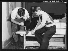 Washington DC Woodrow Wilson High School 1930s Wood Shop Students Making Bench