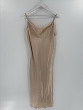 Bebe Y2K Slip Dress Womens Large Beige Satin Midi Length Cowl Neck Sleeveless