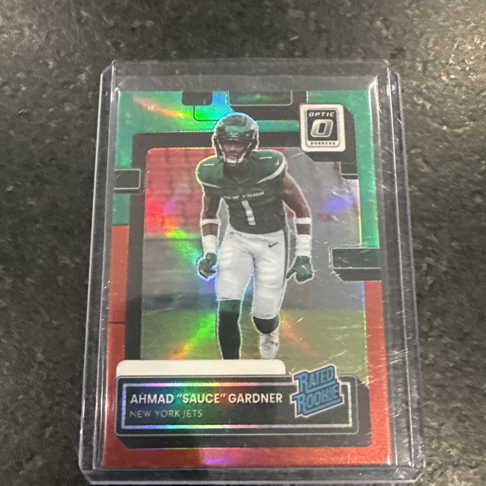 2022 Panini Donruss Rated Rookie Ahmad Gardner #P-328 Optic Preview Green Red SP
