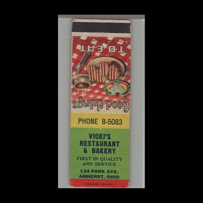 Matchbook Cover Ohio - Vicki's Restaurant & Bakery Amherst, OH