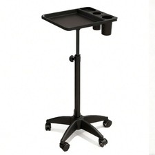 Black Adjustable Salon Tray Cart Aluminum Rolling Tattoo Tray