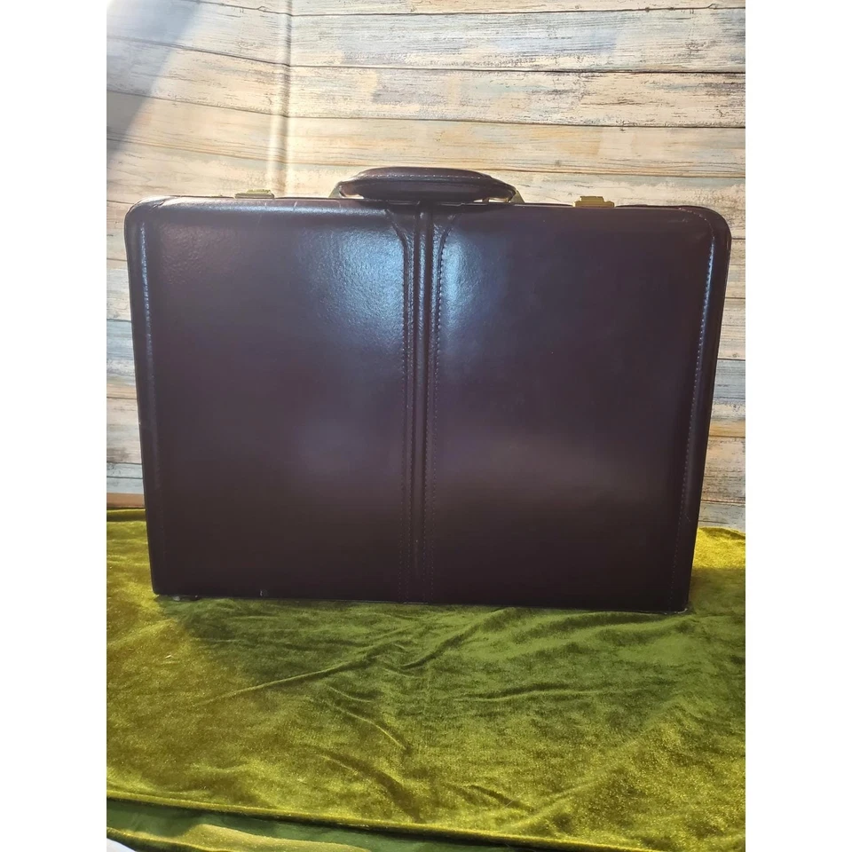 Maletín de cuero vintage estuche adjunto combinación bloqueo caoba forro gamuza Foto 2 de 4