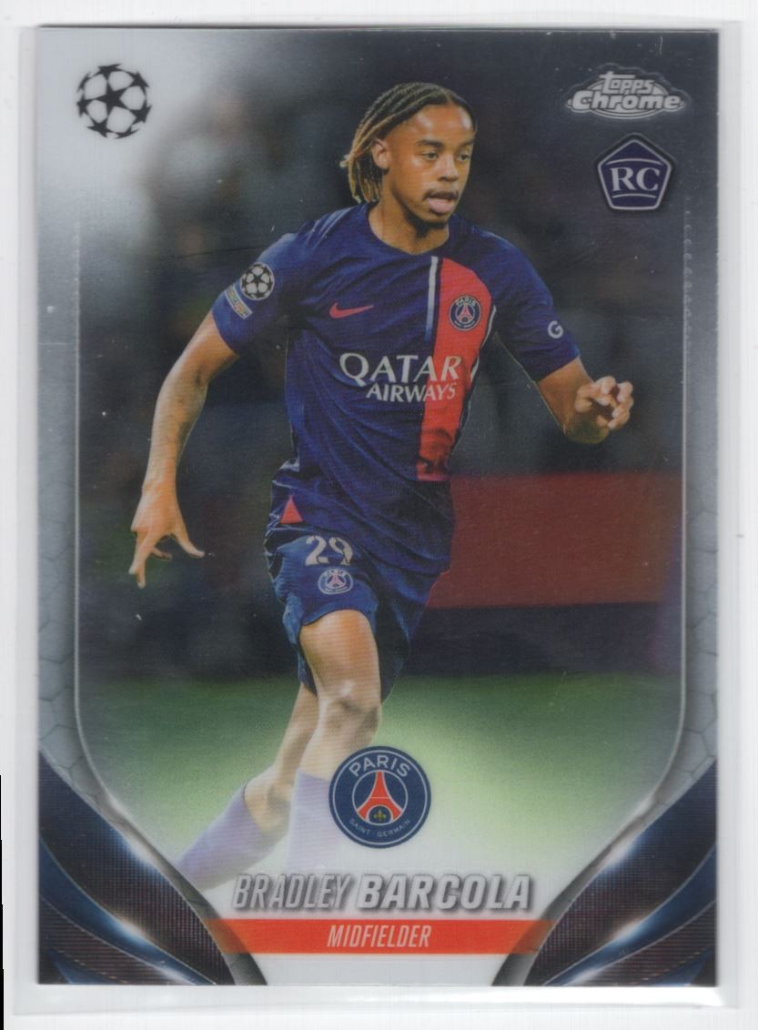 2023 Topps Chrome UEFA Club Bradley Barcola Rookie Paris Saint-Germain #69