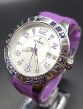 Festina Swarovski Luxury Ladies  Purple Analog Quartz  Watch F16560 5ATM WR