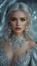 Digital Portrait Art - Silver-Haired Princess in Crystal Gown