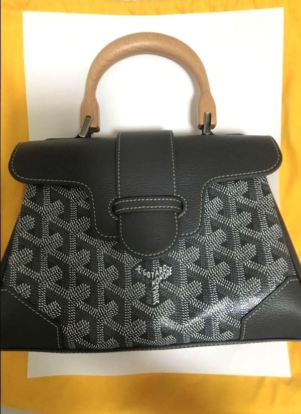 GOYARD Saigon Mini Bag Gray Crossbody Wood Handle Shoulder Purse