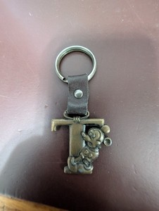 Vintage Disney Collectible Mickey Mouse Brass Bronze  Leather Key Chain