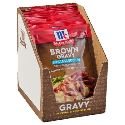 McCormick 30% Less Sodium Brown Gravy Mix, 0.87 oz Pack of 12