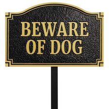 Beware of Dog with Stakes Statement Plaque, Solid Metal Cast Yard Sign, Thick...