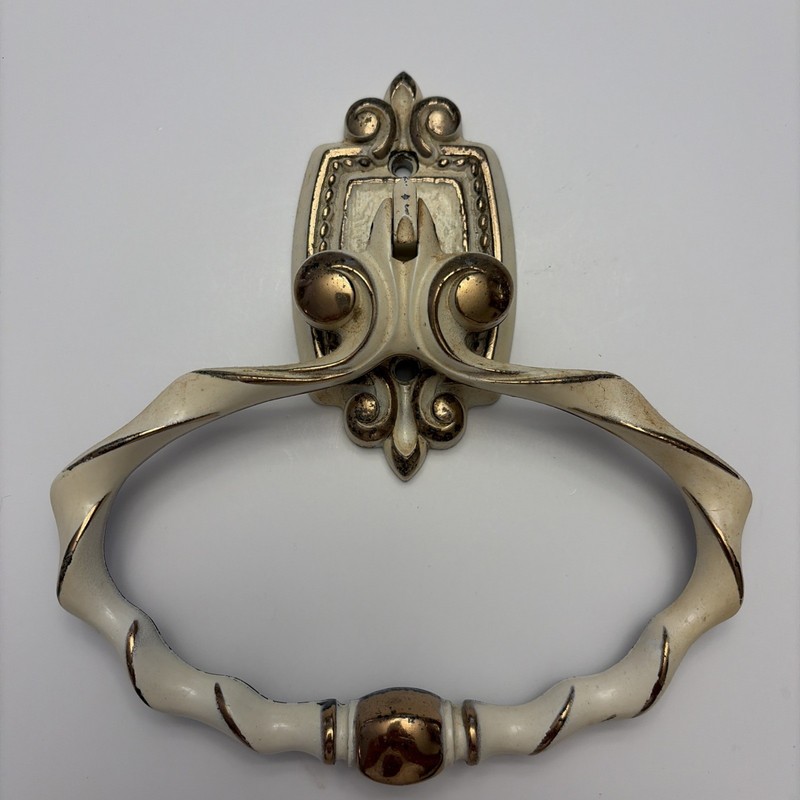 Vintage French Provincial Off White Gold Door Knocker  Hardware Towel Holder