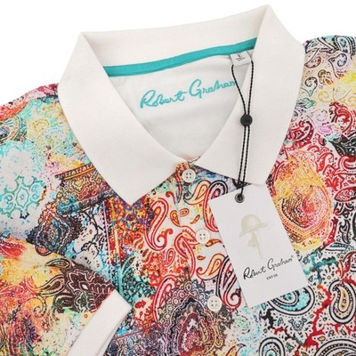 NEW Robert Graham Mitra Paisley Print Polo Shirt White Mens Large MSRP $12