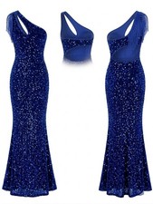 Stunning Cobalt Blue Sequin One-Shoulder Formal Gown Size MEDIUM