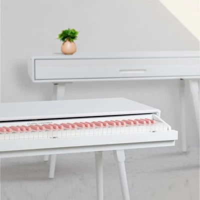 88 Touches Clavier Table Piano Numerique 3 Pedales USB Midi Bois Blanc - Photo 1/4