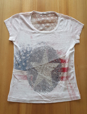 Shirt S Lindsay Moda Made in italy Boutique Strass stern Flagge sputze USA-Print