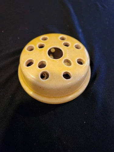 VINTAGE Arts & Crafts  POTTERY FLOWER FROG GOLD 13 HOLES  McCoy Weller Rookwood?