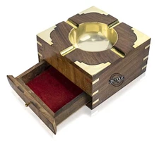 Cigarette Ashtray Wooden Four Slot w Weed Hidden Storage Table Gift Smoke/Friend