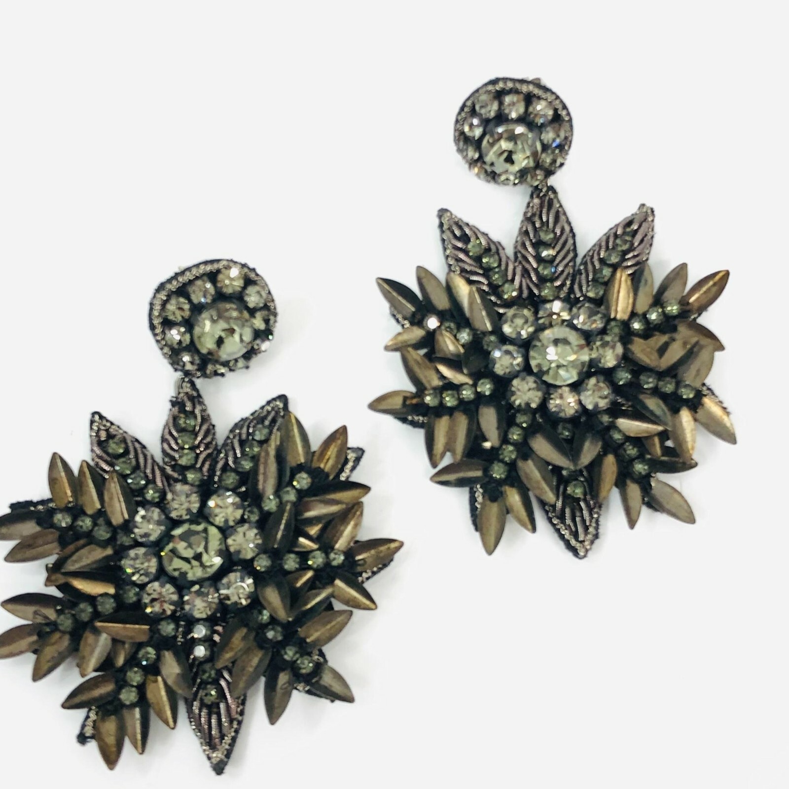 Rhinestone Statement Dangle Earrings Flower Pierc… - image 1