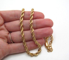 Vintage Gold Plate 5mm Rope Twist Chain Necklace Adjustable 15 to 17.5 In