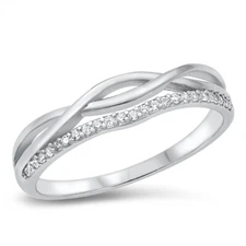925 Sterling Silver Twist Ring Statement Band CZ Simulated New 4mm Size 5-10