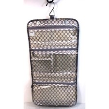 Travel Toiletries Hanging Multi Compartment Taupe Floral Vinyl Covered Fabric